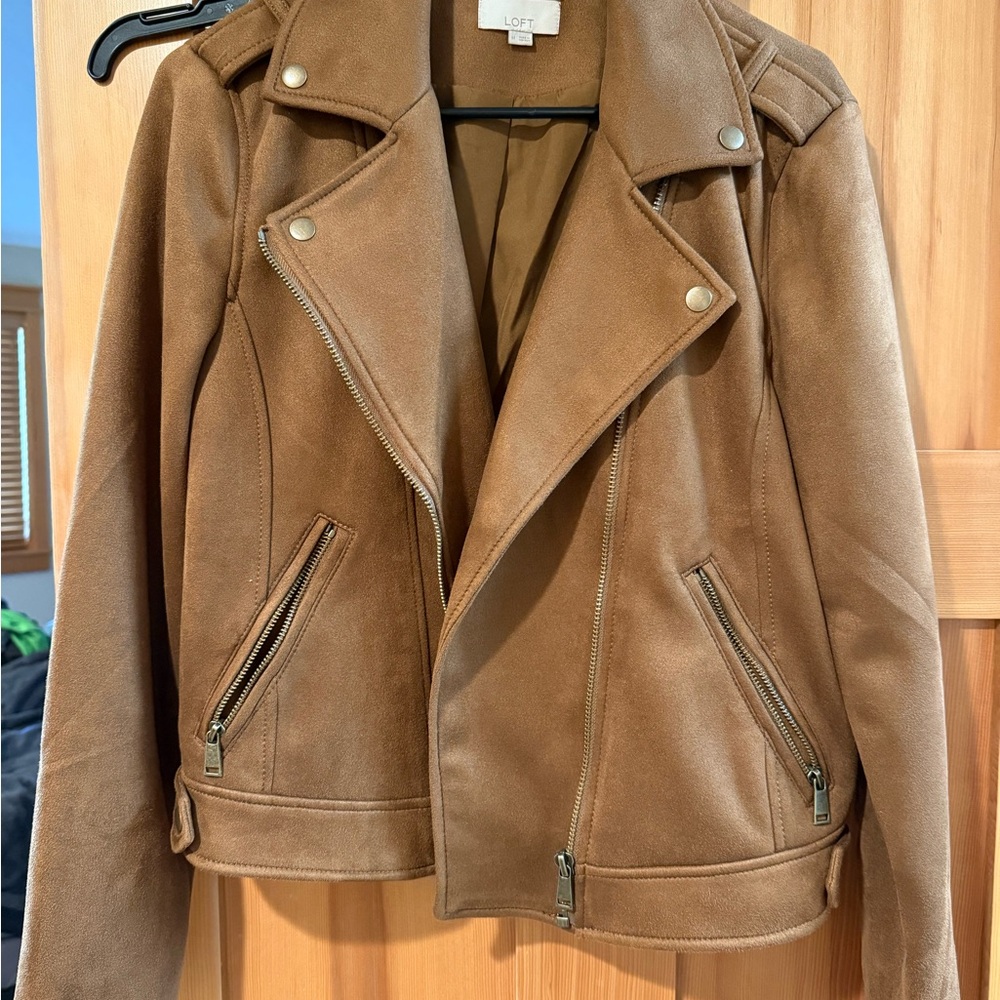 LOFT Brown vegan suede Jacket Classic Moto Style